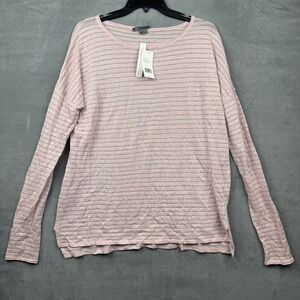 Vince Striped Metallic Knit Sweater Pink Grey Long Sleeve Boat Neck Women Size M